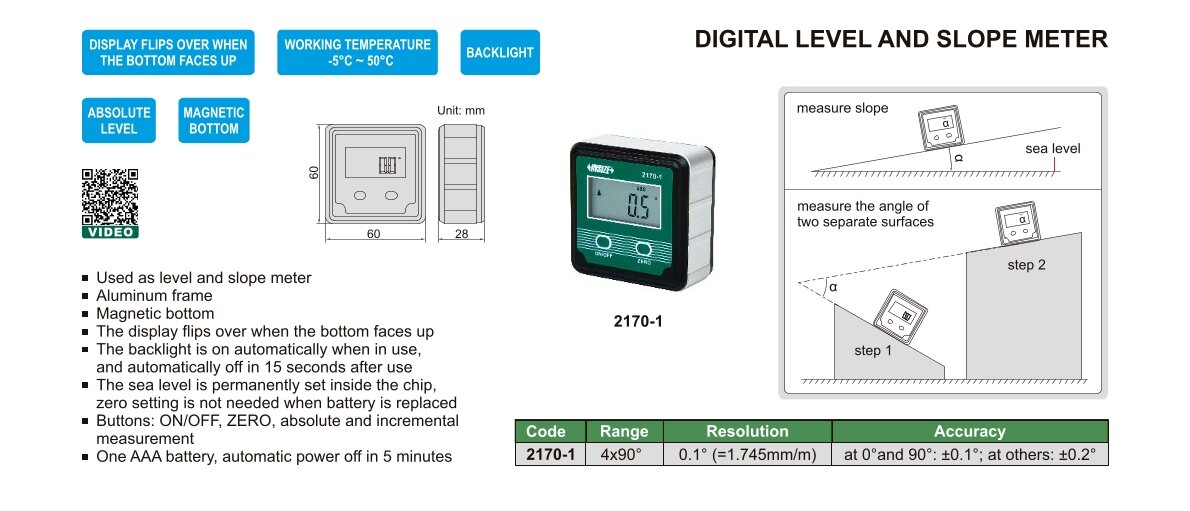 Digital Wasserwaage und Neigungsmessgerät - 4x90°