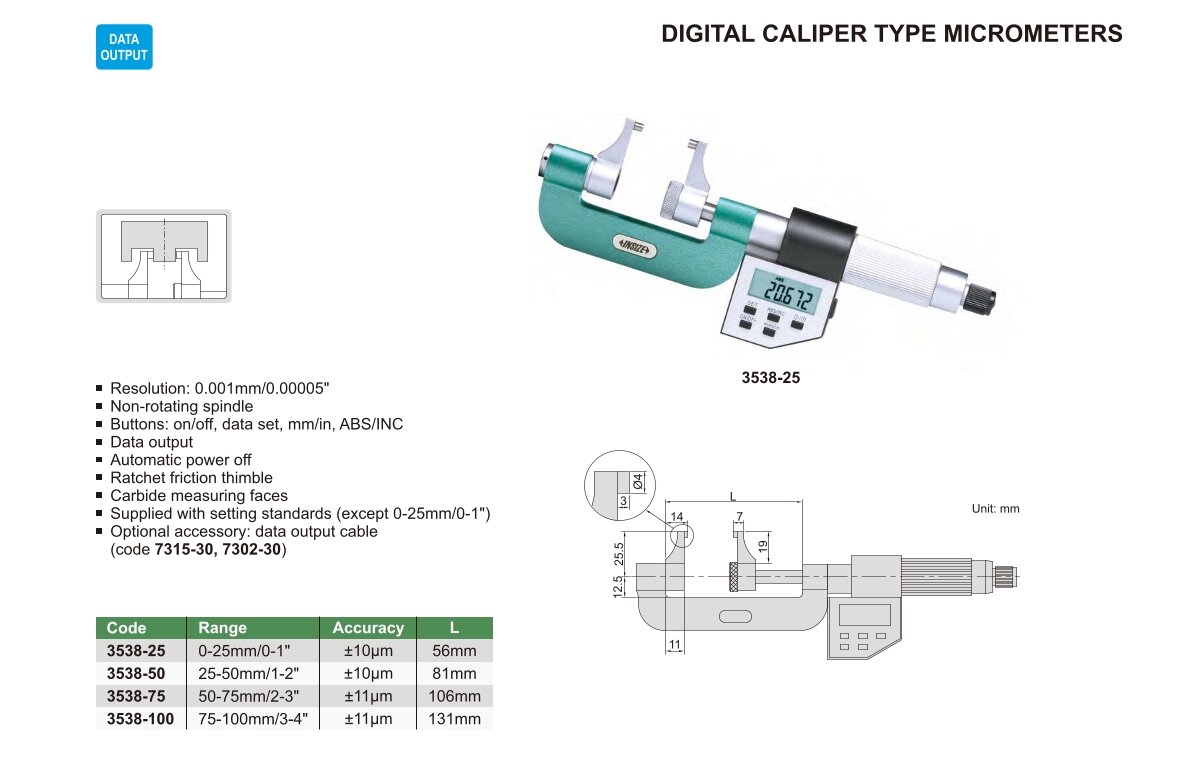 Digital Mikrometer / Bügelmessschraube mit Messschnäbeln