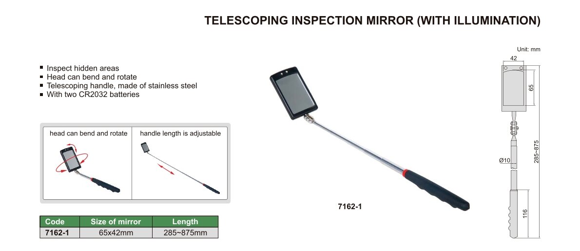 Teleskopspiegel mit Beleuchtung - 65x42mm