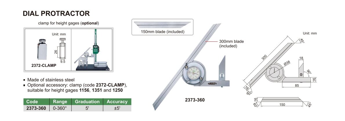 Winkelmesser mit Messuhr - 0-360°