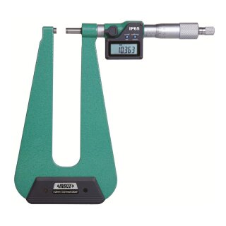 Digital Mikrometer / Bügelmessschraube mit tiefem Bügel - flach-sphärische Spitzen - 0-25mm - 310mm