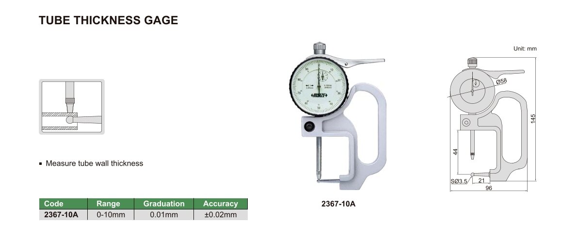 Dickenmessgerät für Wanddickenmessung - 0-10mm - 0.01mm