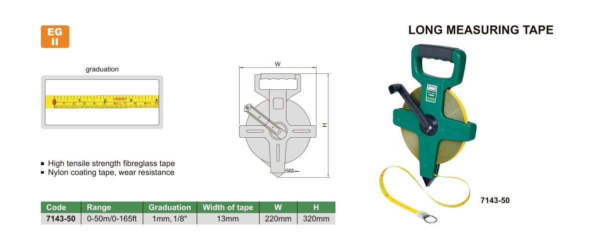 Langes Maßband - 0-50m/0-165ft
