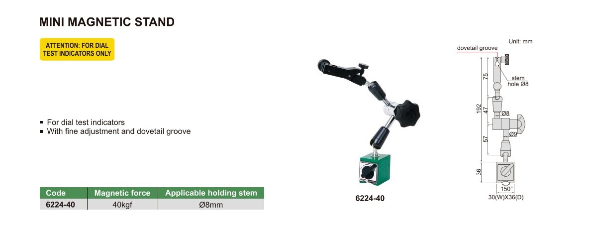 Mini Magnet-Messstativ - 40kgf - Ø8mm