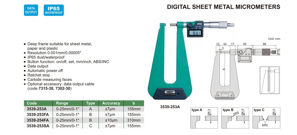Digital Mikrometer / Bügelmessschraube mit tiefem Bügel