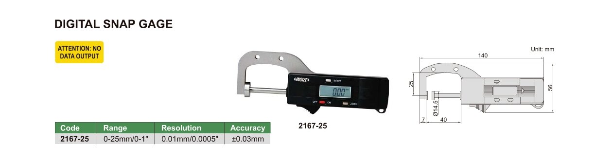 Digital einstellbare Rachenlehre - 0-25mm - 0.01 mm/0.0005"
