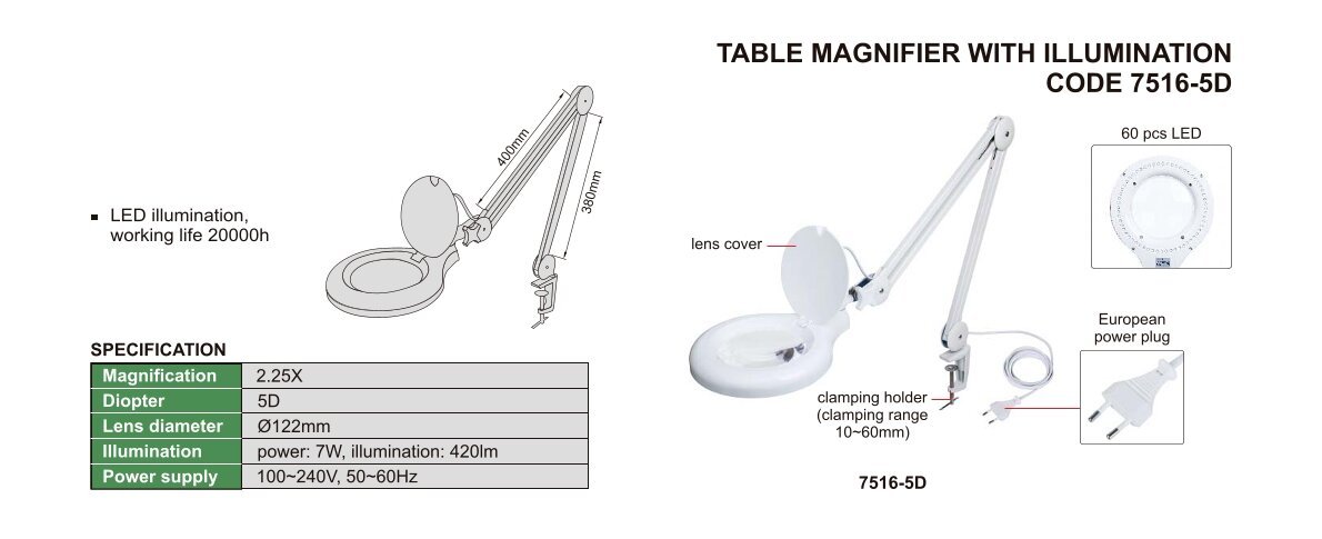 Tischlupe mit Beleuchtung - 2.25x - Ø122mm