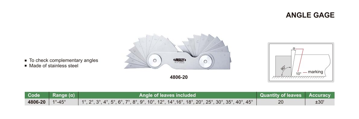 Winkellehre - 1°-45° - 20 Pieces