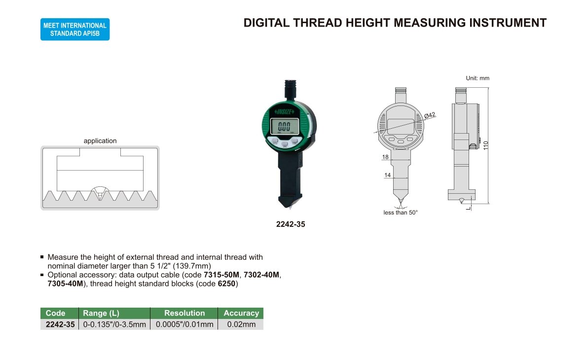 Digital Gewindehöhenmessgerät - 0-0.135"/0-3.Smm - 0.0005"
