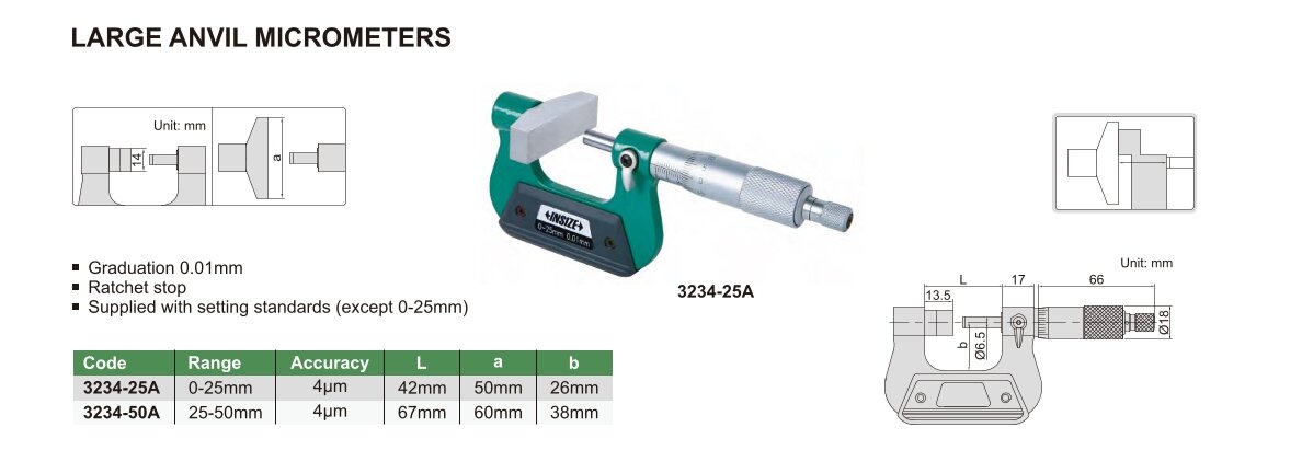 Mikrometer / Bügelmessschraube mit großem Amboß