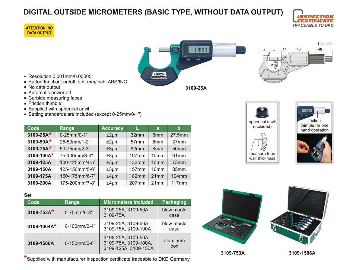 Digital Mikrometer / Bügelmessschraube (ohne Datenausgang)