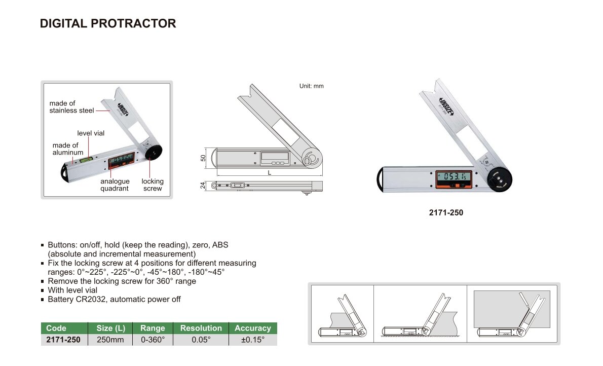 Digital Winkelmesser - 250mm