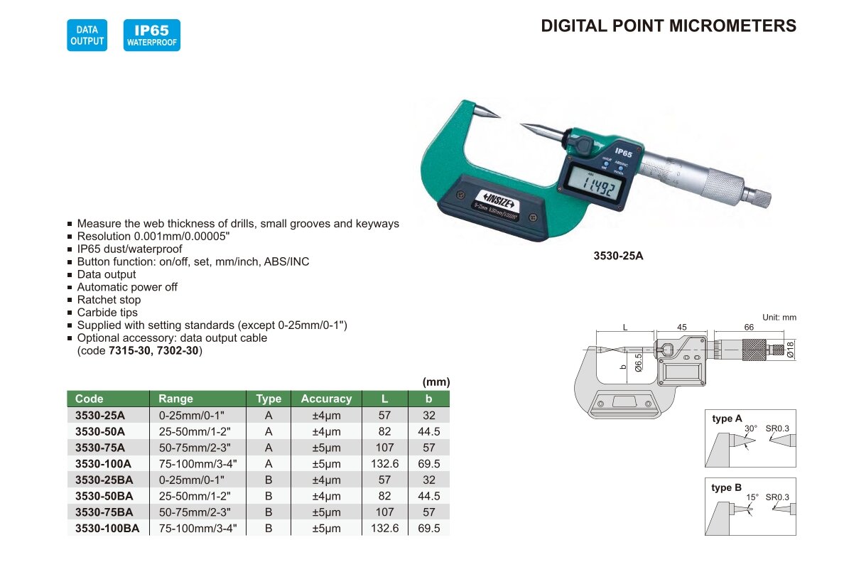 Digital Mikrometer / Bügelmessschraube mit Messspitzen