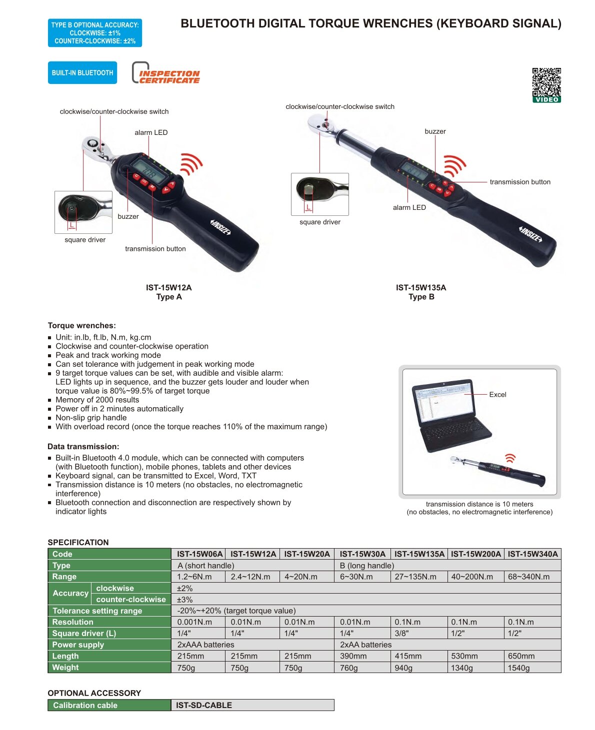 Digital Drehmomentschlüssel mit Bluetooth (Daten im Tastaturformat)