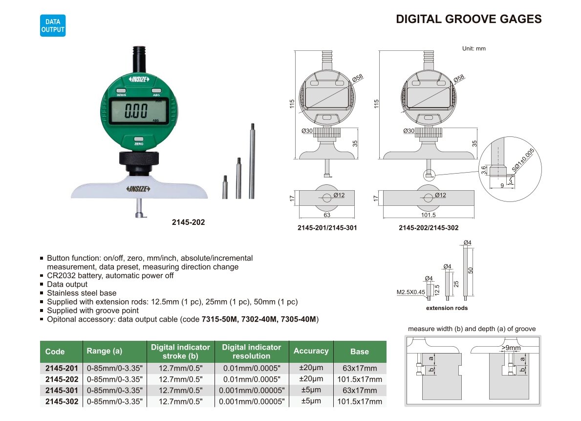 Digital Messuhrmessgerät zum Messen der Tiefe und Breite von Nuten