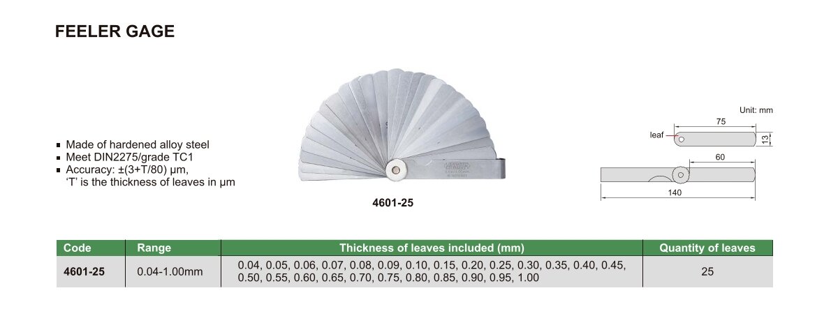Fühlerlehre - 0.04-1.00mm - 25 Pieces