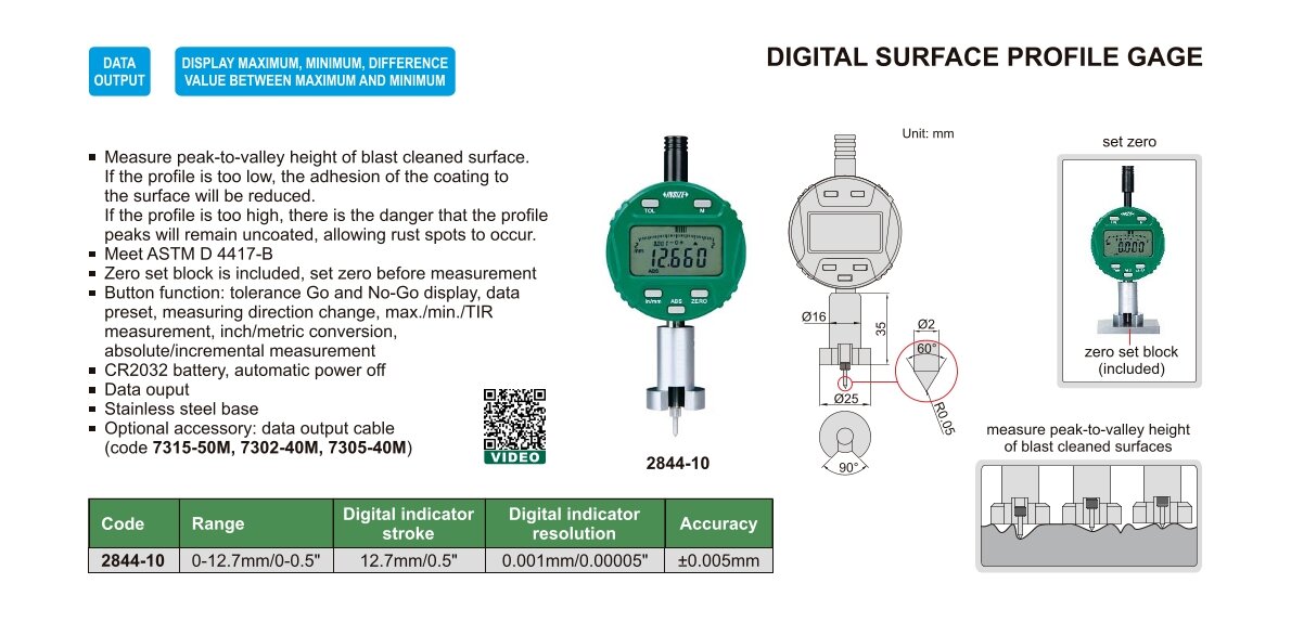 Digital Oberflächenprofil-Prüfgerät mit Differenzanzeige - 0-12.7mm/0-0.5"