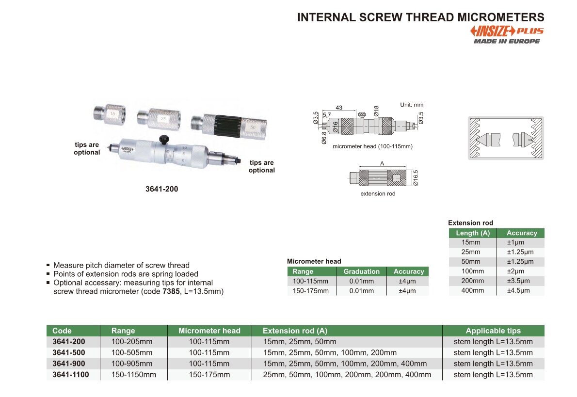 Innenmikrometer / Innenmessschraube für Innengewinde