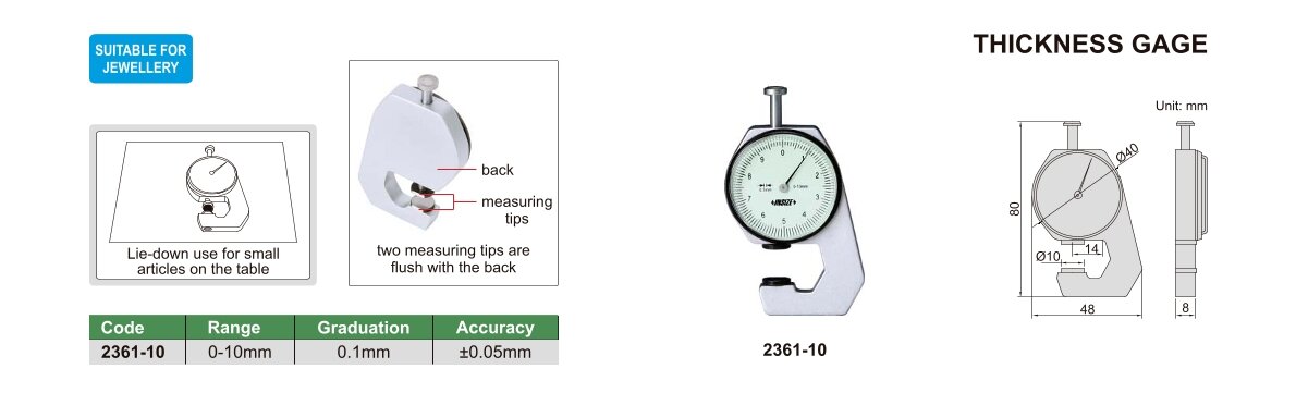 Dickenmessgerät - 0-10mm - 0.01mm