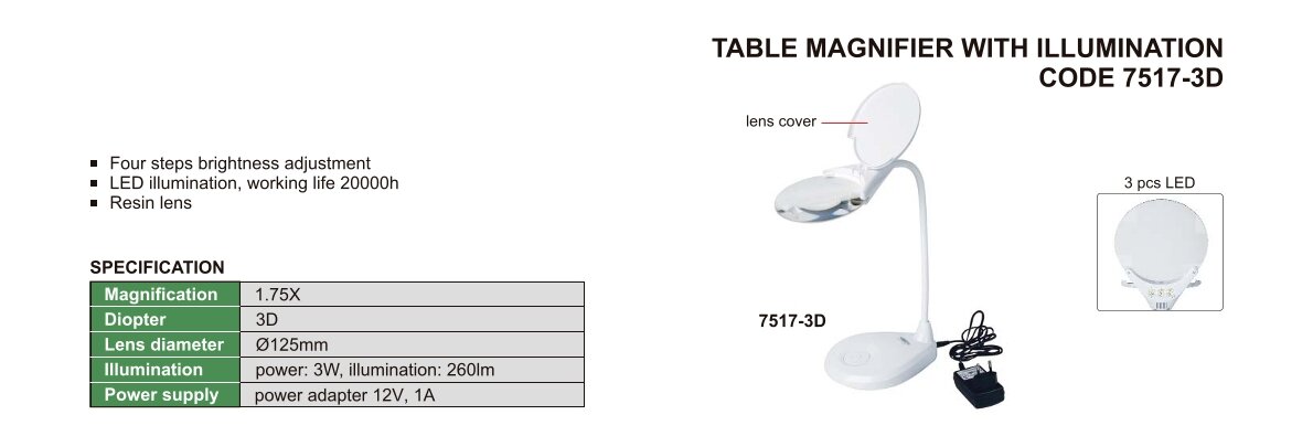 Tischlupe mit Beleuchtung - 1.75X - Ø125mm