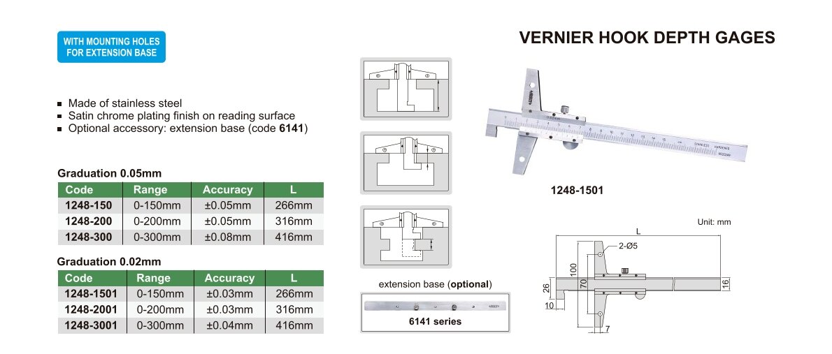 Analog Tiefenmessschieber / Schieblehre mit Haken