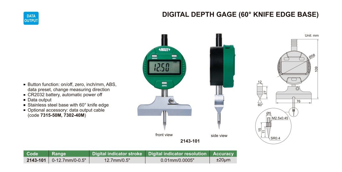 Digital Messuhrmessgerät Messbrücke mit Messerschneide - 0-12.7mm/0-0.5" - 0.01mm