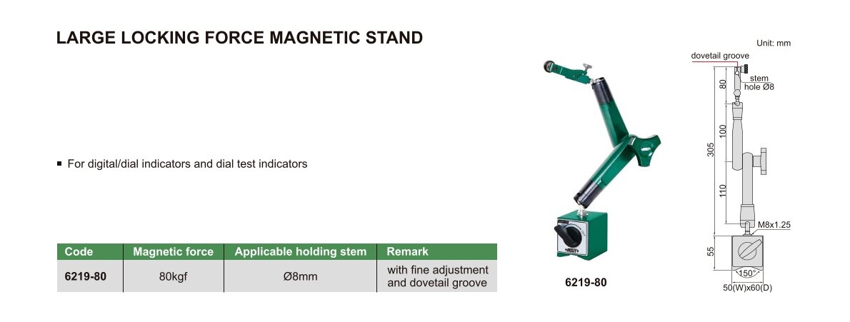 Magnet-Messstativ mit großer Klemmkraft - 80kgf - Ø8mm
