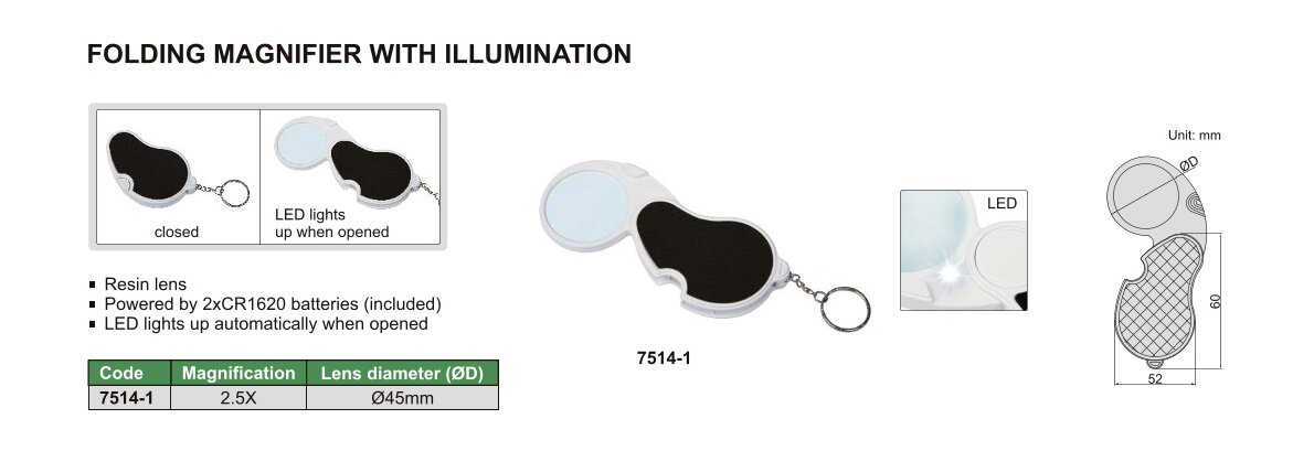 Klapplupe mit Beleuchtung - 2.5x - Ø45mm