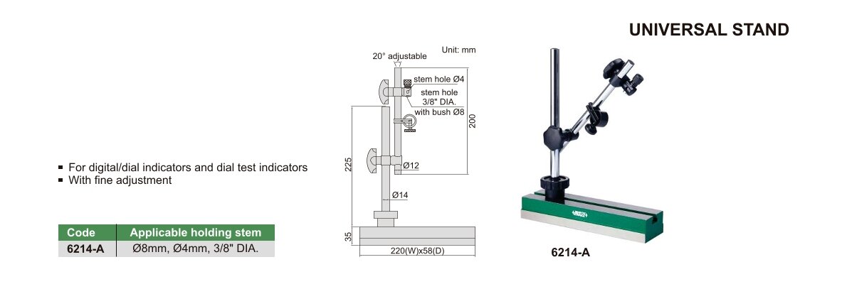 Universal-Messstativ - Ø8mm, Ø4mm, 3/8" DIA