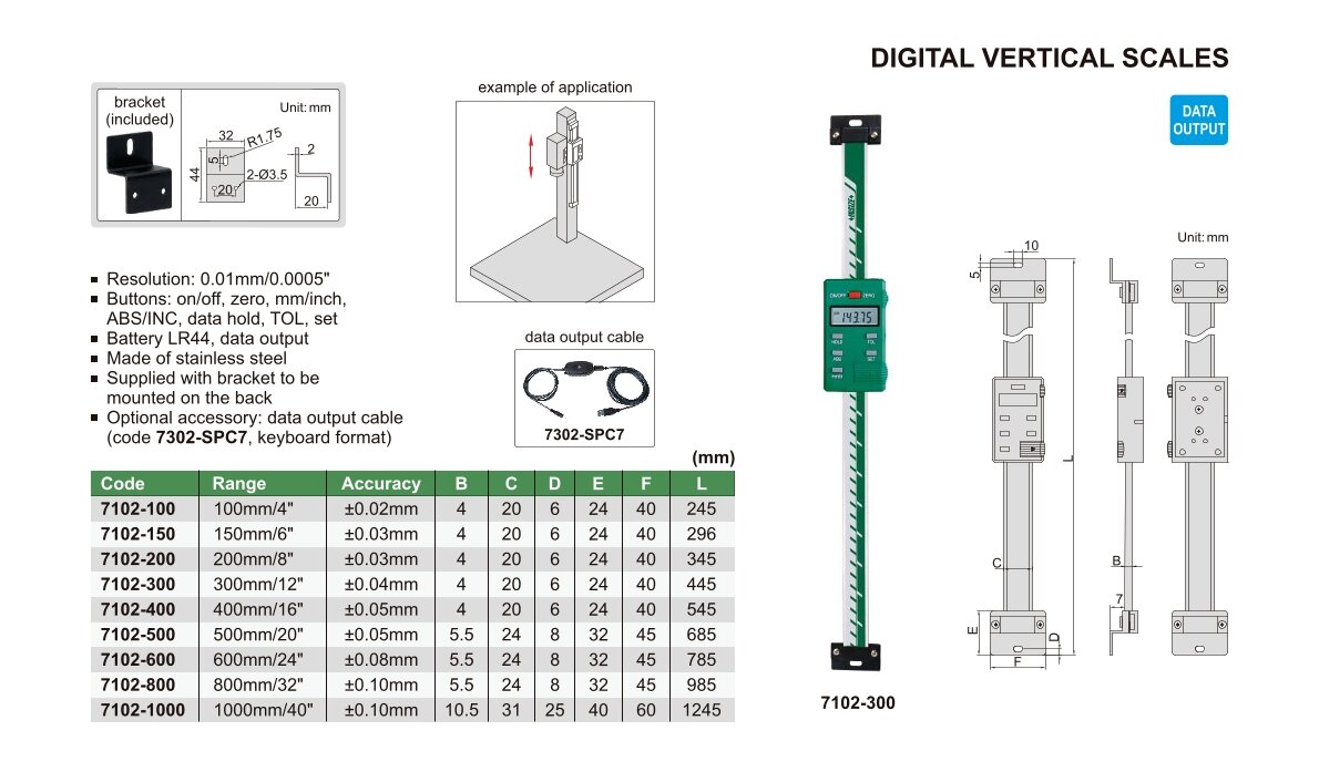 Digital Einbaumessschieber, Vertikalausführung